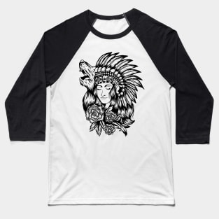 Native American (Injun) Wolf Girl Baseball T-Shirt